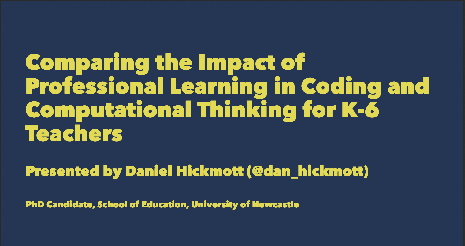 A screenshot of a presentation slide that has the title 'Comparing the Impact of Professional Learning in Coding and Computational Thinking for K-6 Teachers'.